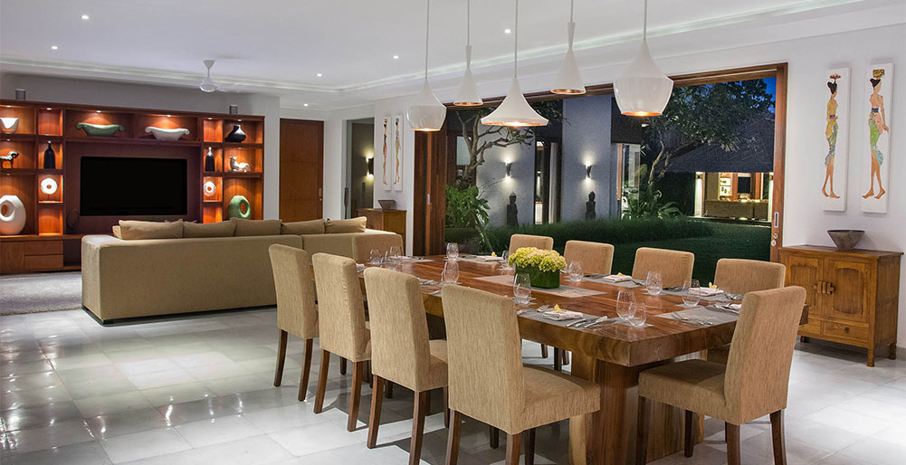 4. Seseh Beach Villa I Indoor dining and living areas